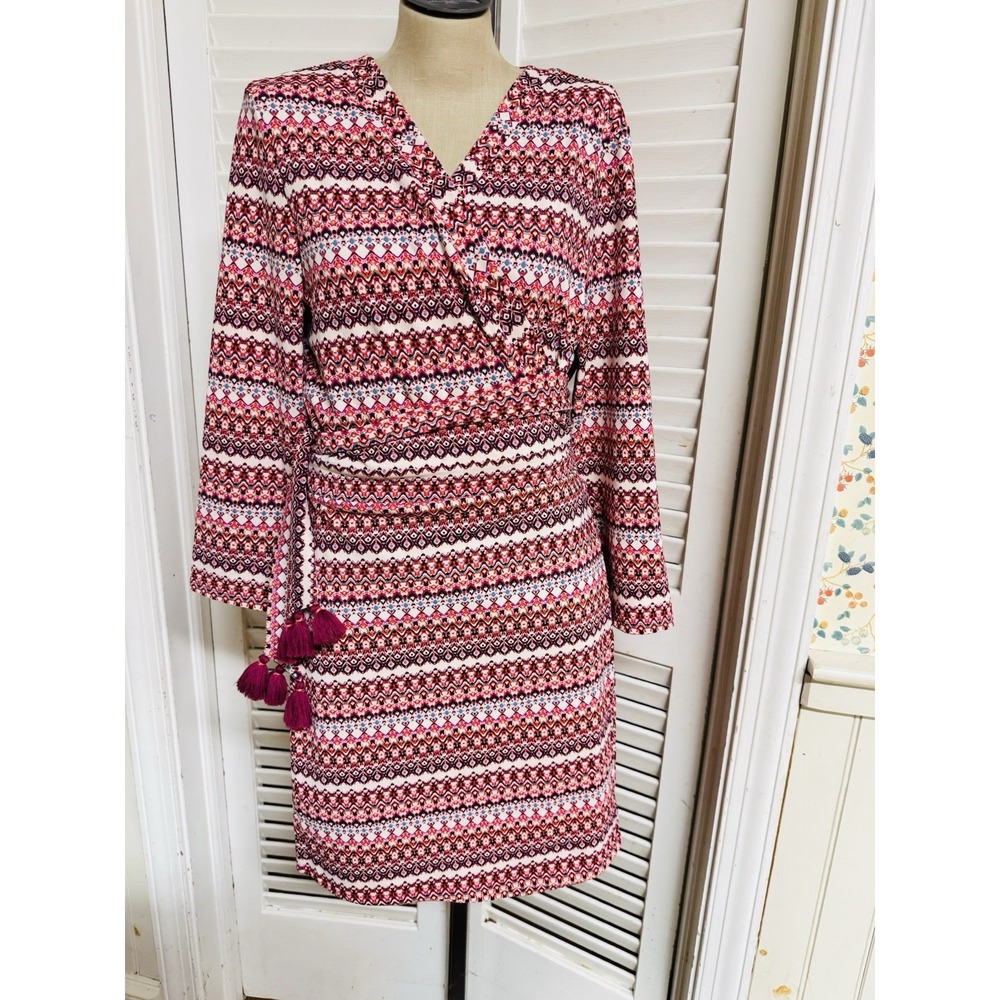 NWT $148 Cabana Life UPF50 Wrap Dress XL/14 STRETCH Pink Tassel Resort Beach NEW